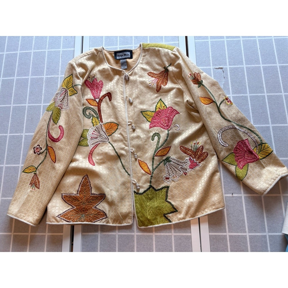 Indigo Moon Floral Embroidered Lined Blazer Cardigan Boho Artsy Comfort Sz 1X